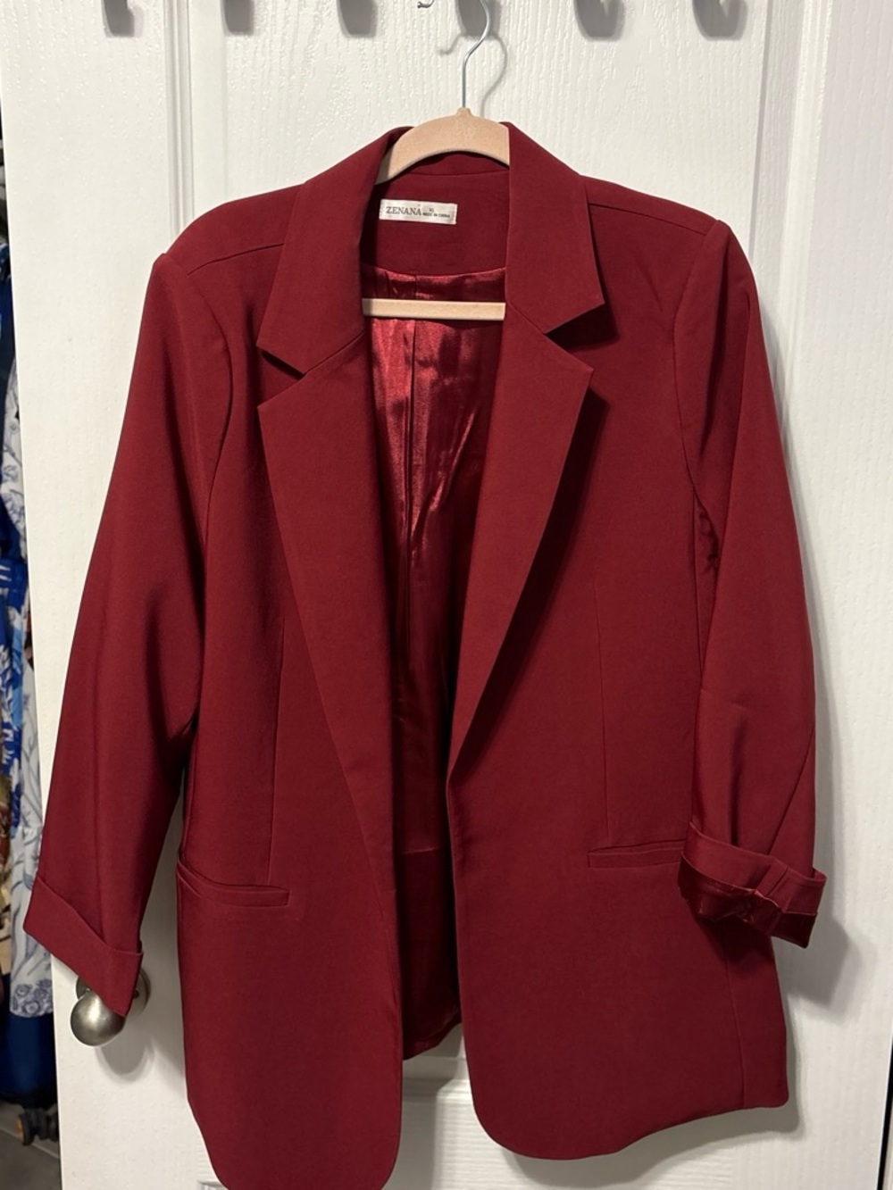 Zena Deep Red Open-Front Blazer